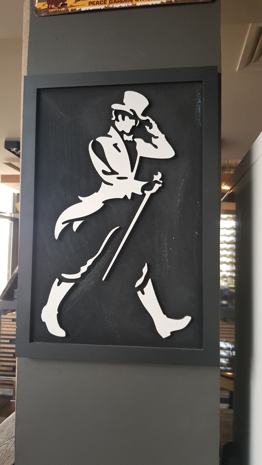 Die-cut PVC Johnnie Walker figure on decorative panel