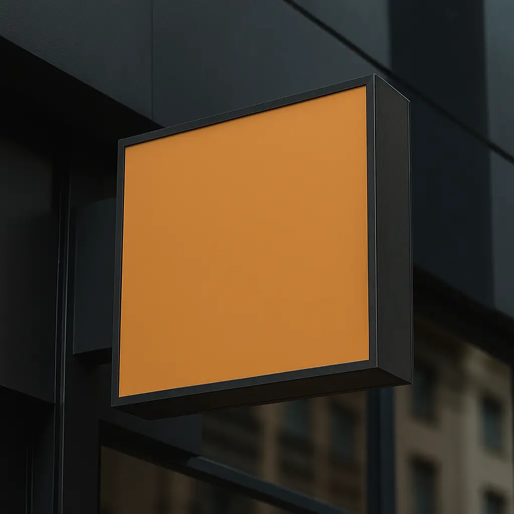 Minimalist Orange Sign on Modern Building.webp