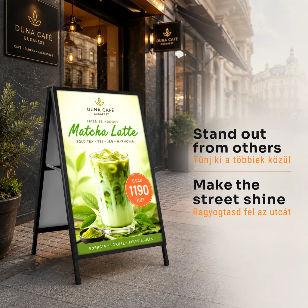 Extra Slim Lightbox - A Board Display Stand - light up the street - Mr Sign Jo - Budapest.webp