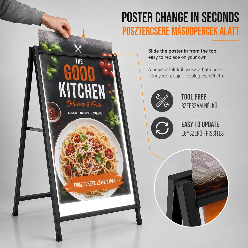 Extra Slim Lightbox - A Board Display Stand - Poser Change - Mr Sign Jo - Budapest.webp