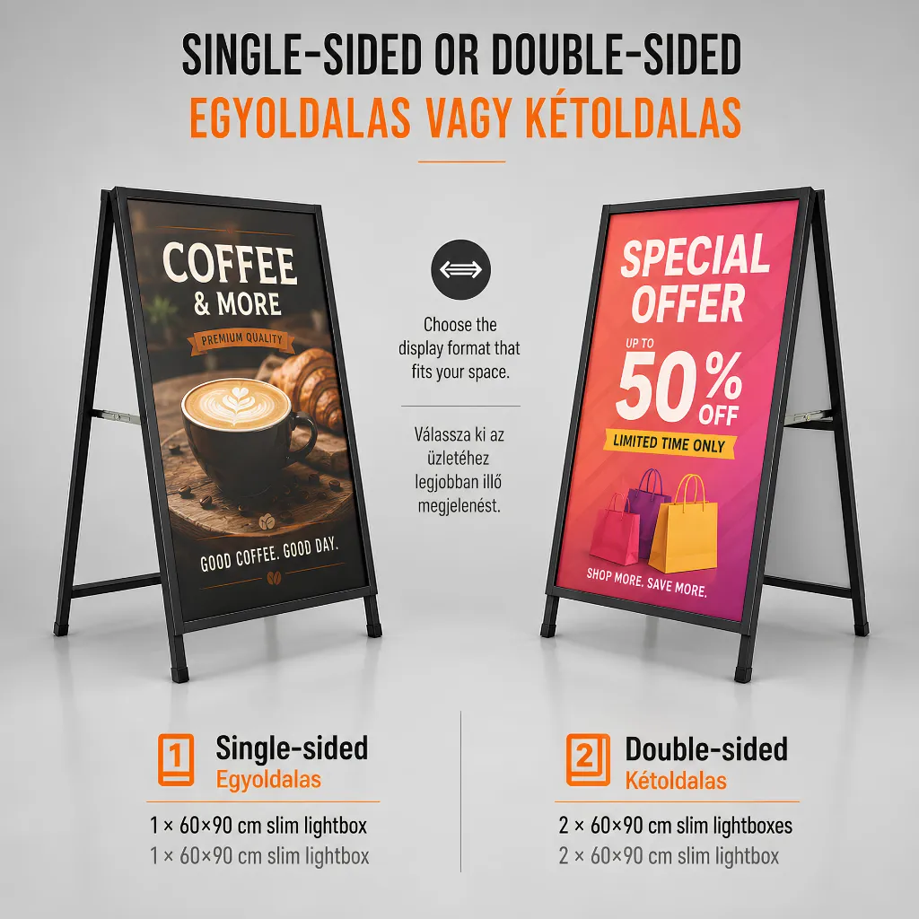 Extra Slim Lightbox - A Board Display Stand - single vs double sided - Mr Sign Jo - Budapest.webp