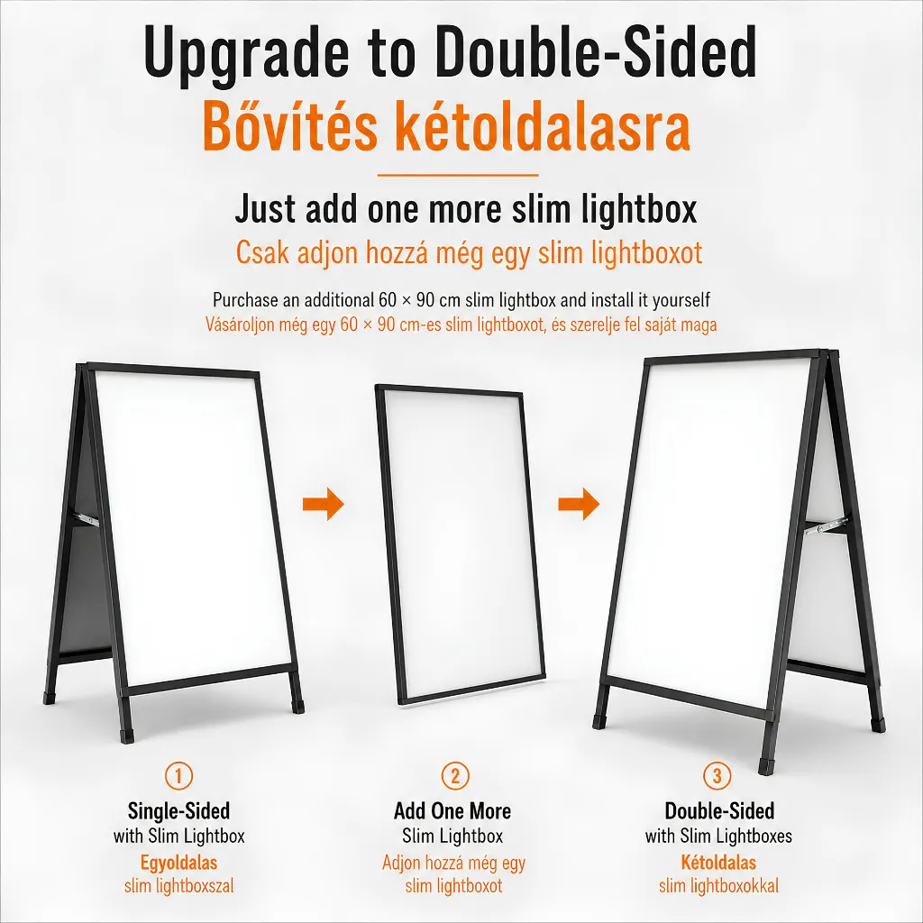 Extra Slim Lightbox - A Board Display Stand - easy upgrade - Mr Sign Jo - Budapest.webp