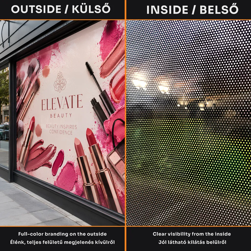 Perforated Perforalt - One Way Vision Vinyl Sticker - Inside vs Outside - Mr Sign Jo - Budapest.webp